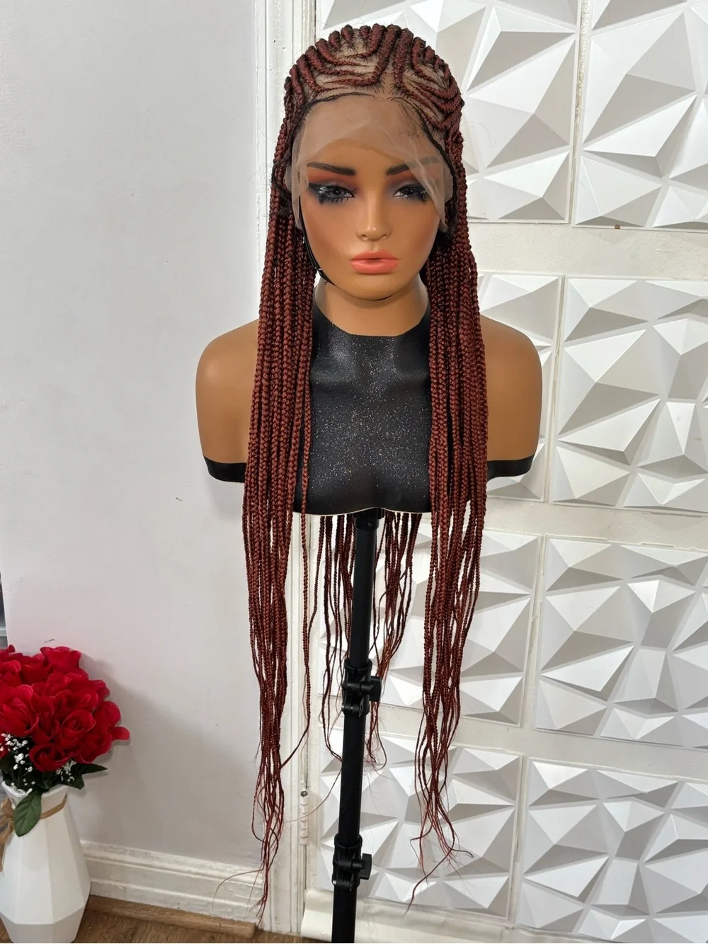 42” Copper Ginger 350 Cornrow Braided Wig | Handmade Two-Step Cornrows